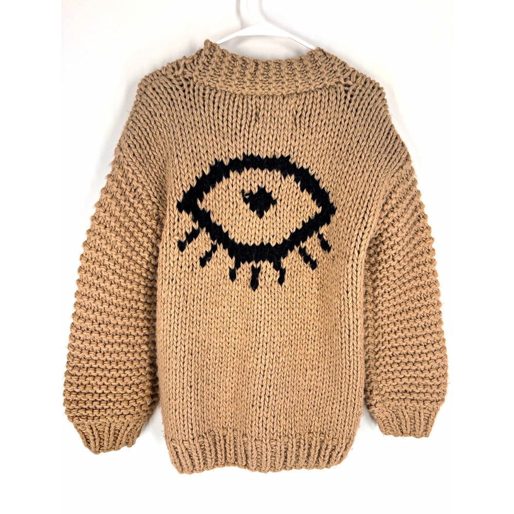 Jackson Rowe Womens S Chunky Knit I See You Full Zip Evil Eye Cardigan Boho